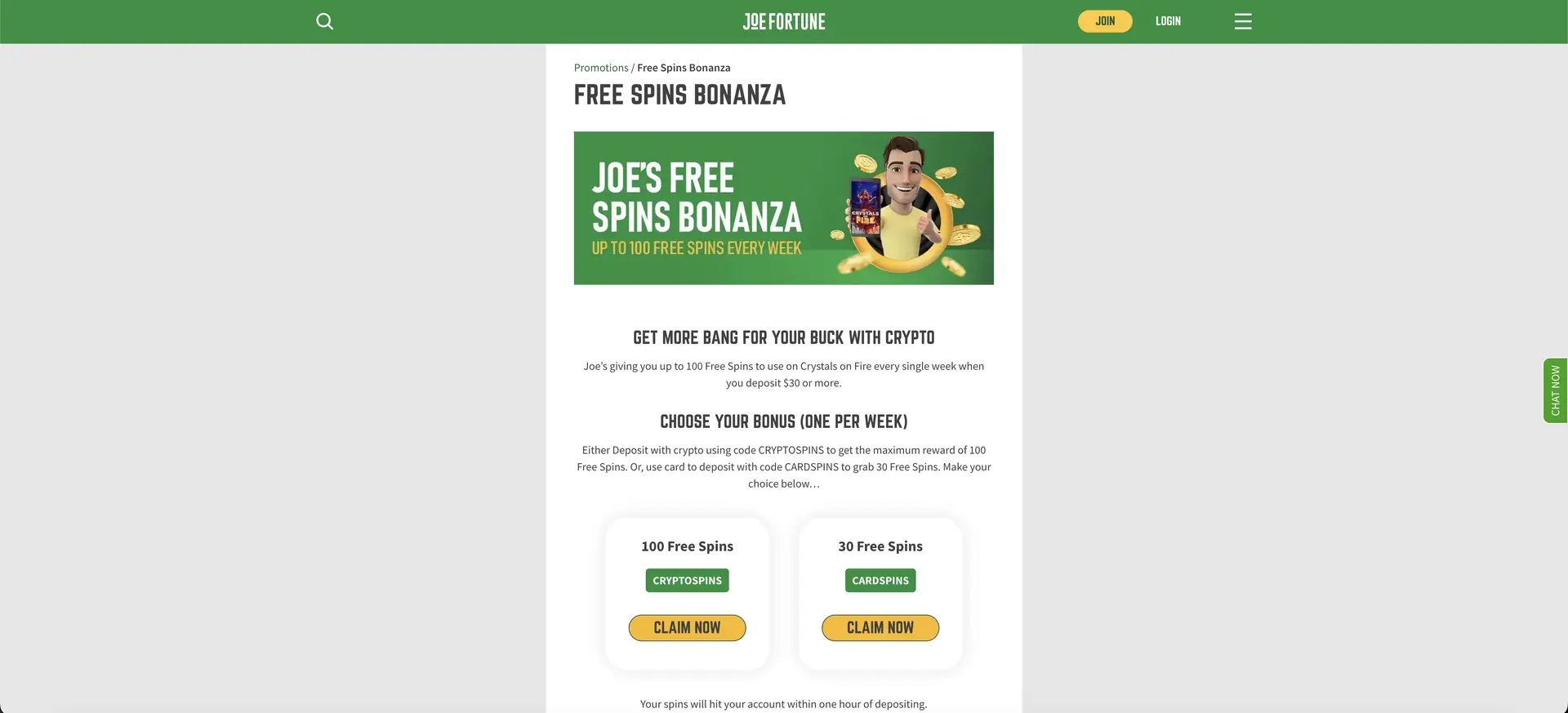Joe Fortune free spins bonanza bonus