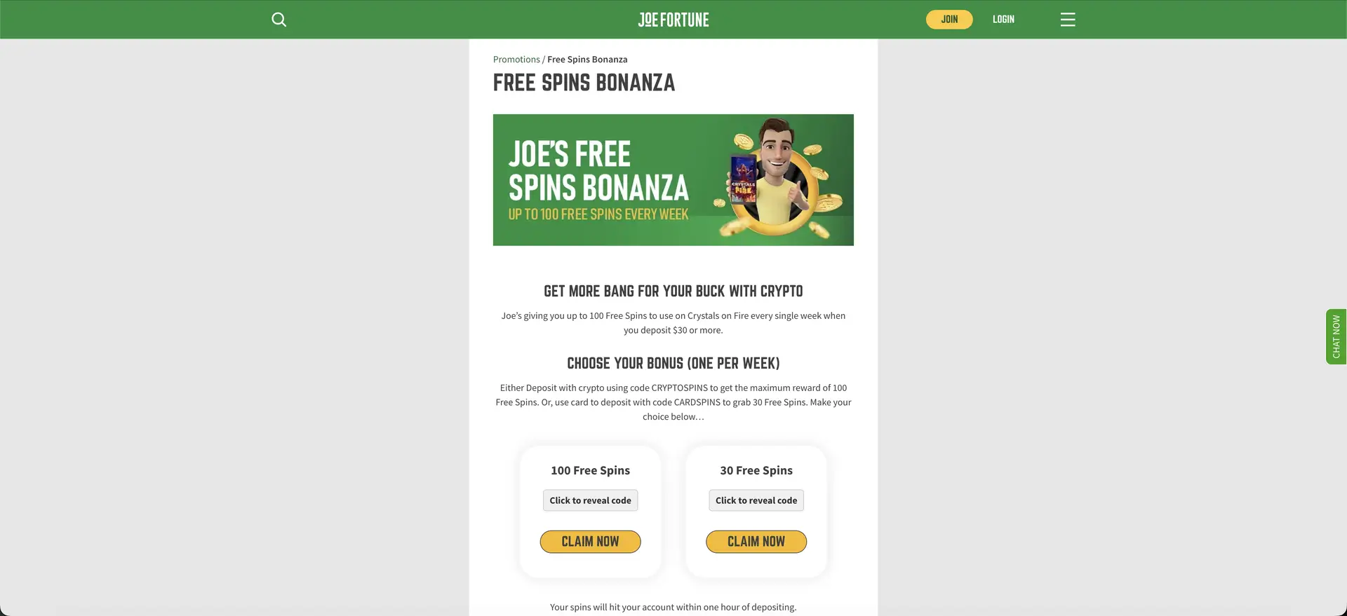 Joe Fortune free spins bonanza