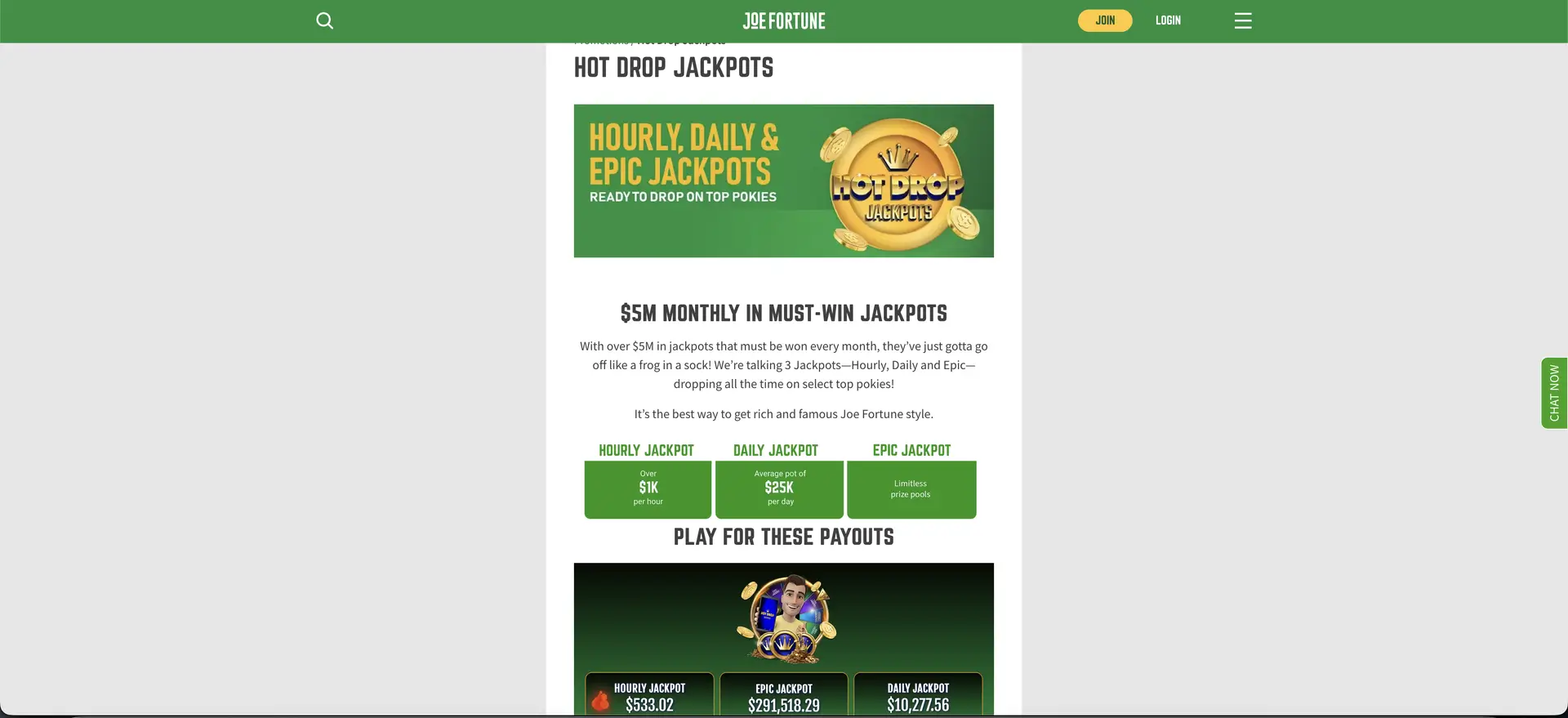 Joe Fortune hot drop jackpots