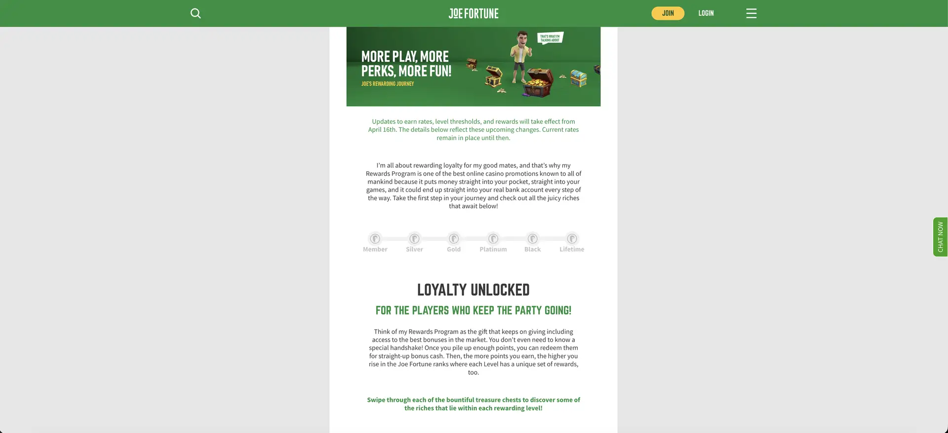 Joe Fortune loyalty program