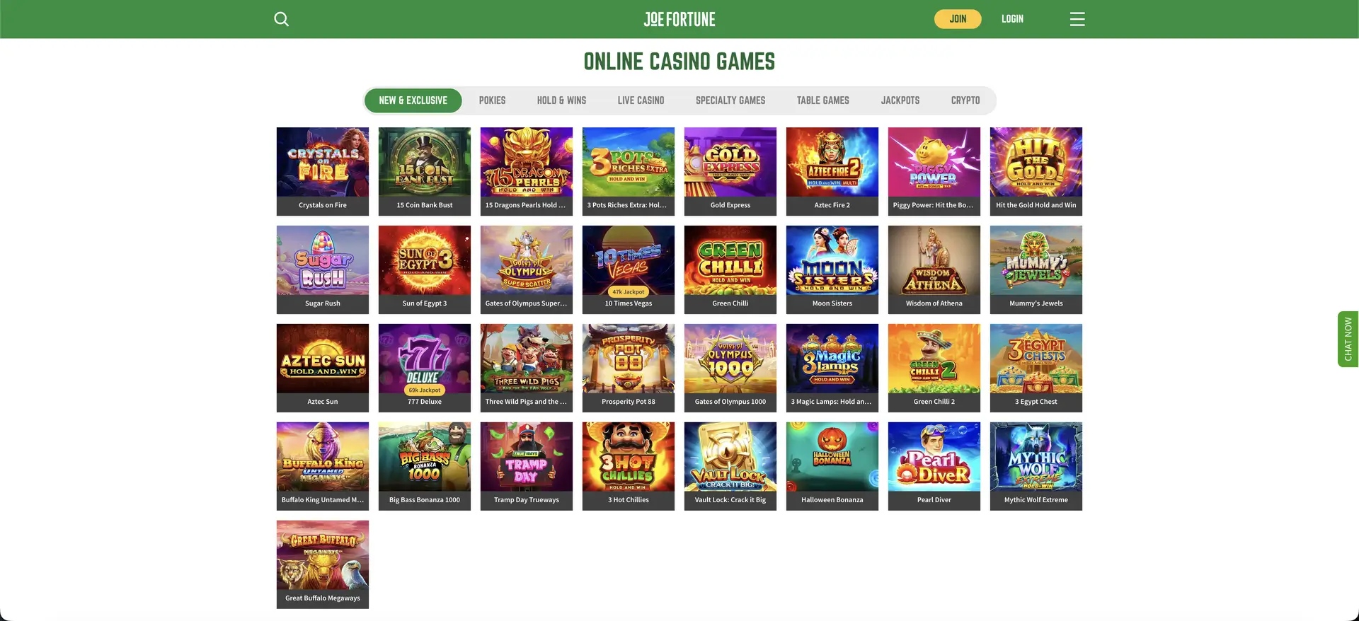 Joe Fortune online casino games