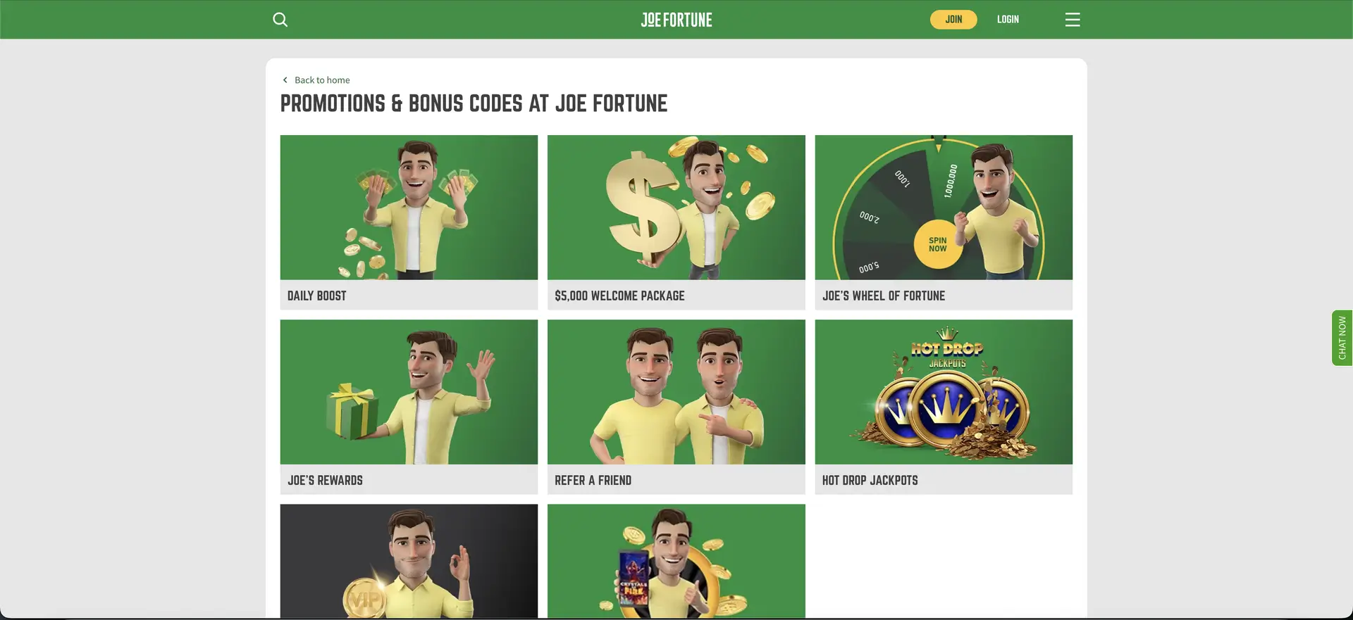 Joe Fortune promotions bonus codes